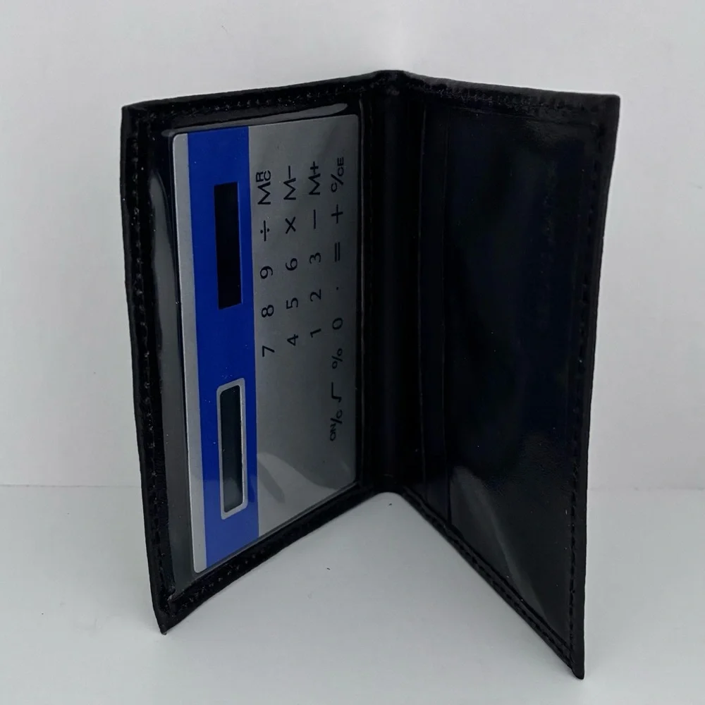 NWOT Mens Black Leather Bifold Card Case Wallet